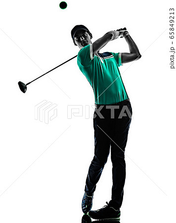 Man Golf golfer golfing isolated shadow silhouette white background 65849213