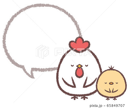 ニワトリヒヨコお辞儀吹き出し線画 65849707