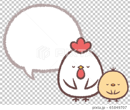 ニワトリヒヨコお辞儀吹き出し線画 65849707
