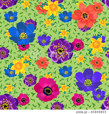 Seamless summer pattern with anemone and daffodil 65849855
