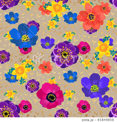 Seamless summer pattern with anemone and daffodil 65849856