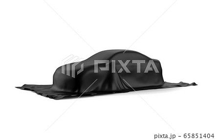 Car covered with a black cloth isolated on a white 65851404