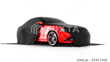 Modern red sports car presentation with black 65851406