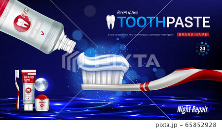 Toothpaste, brush, dental floss and tooth banner 65852928