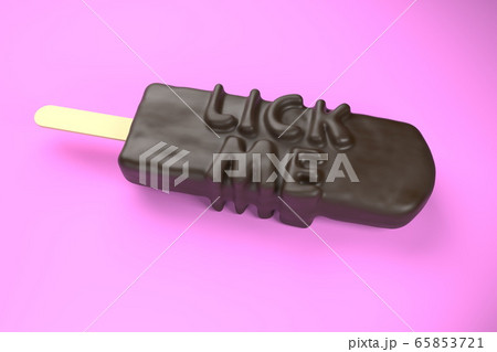 Lick Me text on classic chocolate ice cream isolated on pink background 3d illustration 65853721