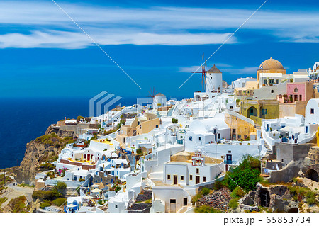 View of Oia the most beautiful village of Santorini island in Greece. 65853734