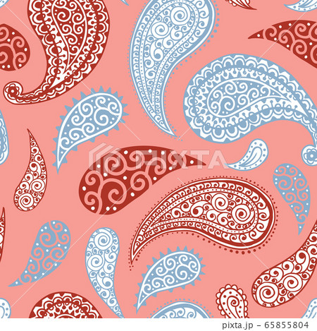 Paisley floral pattern background, pink red, blue 65855804