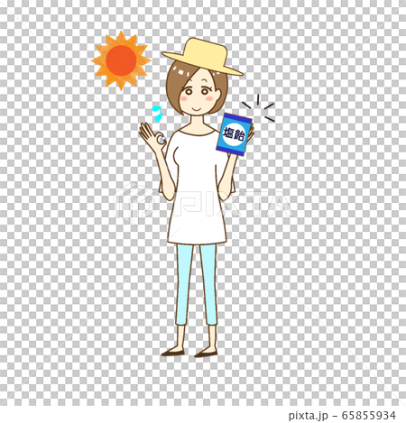 A woman who takes salt to prevent heat stroke 65855934