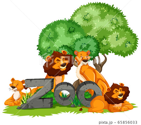 Group of animals under the tree with zoo sign 65856033