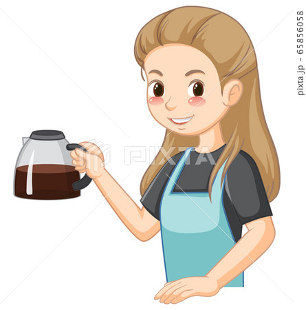 Barista Lady Cartoon Character With Coffeeのイラスト素材