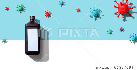 Alcohol bottle with viral epidemic influenza theme 65857093