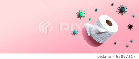 Toilet paper with Coronavirus Covid-19 concept 65857317
