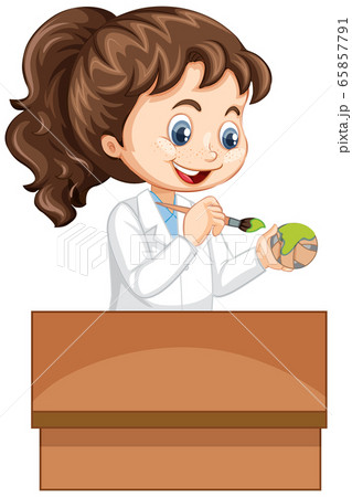 Girl painting paper ball green on white background 65857791