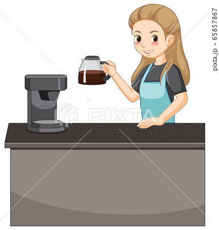 Barista lady cartoon character with coffee Barista lady cartoon character with coffee 65857867