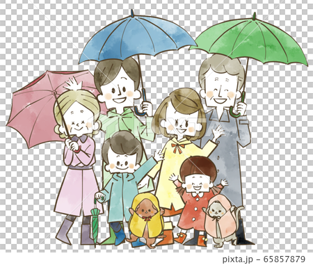 雨天三代家庭-水彩 65857879