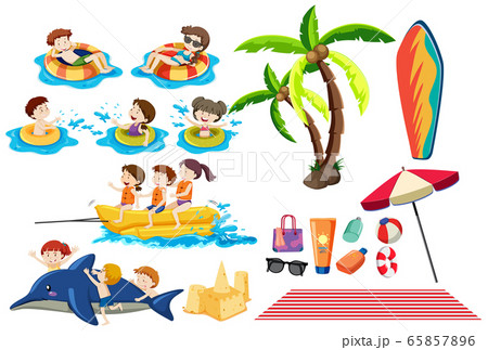 Travel set with kids in the water and beach items 65857896