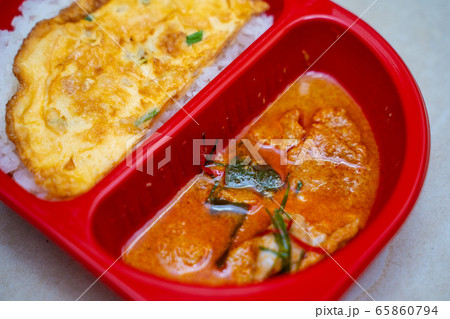 pork panaeng curry with rice and omelet pork panaeng curry with rice and omelet 65860794