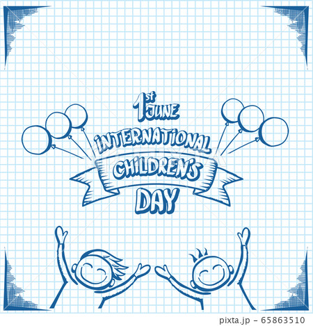 1 june international childrens day cartoon doodle style banner background. happy Children day greeting cad, icon or label. Cartoon kids day poster. Children day hand drawn banner design 65863510