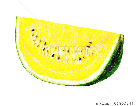 色鉛筆で描いた黄色のスイカの断面のイラスト素材