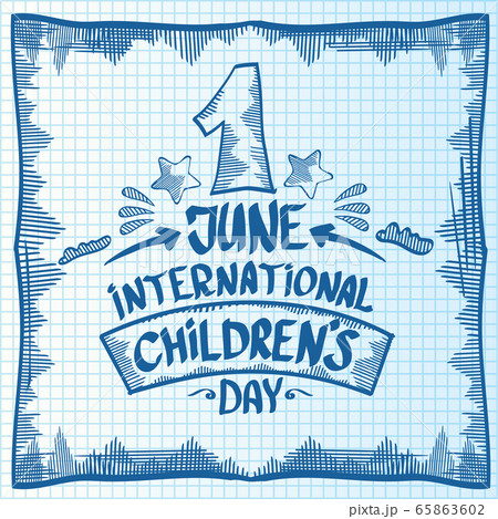 1 june international childrens day cartoon doodle style banner background. happy Children day greeting cad, icon or label. Cartoon kids day poster. Children day hand drawn banner design 65863602