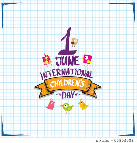 1 june international childrens day cartoon doodle style banner background. happy Children day greeting cad, icon or label. Cartoon kids day poster. Children day hand drawn banner design 65863603