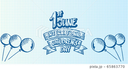 1 june international childrens day cartoon doodle style horizontal banner background. happy Children day greeting cad, icon or label. Cartoon kids day poster. Children day hand drawn banner design 65863770
