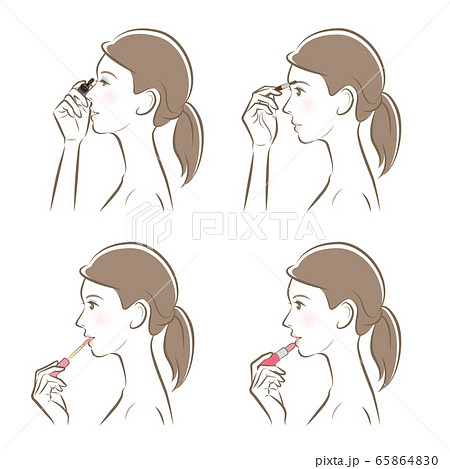 メイクをしている女性のイラストのイラスト素材