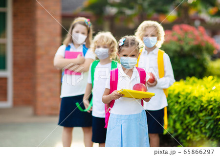 Kids on first school day after quarantine. Kids on first school day after quarantine. 65866297
