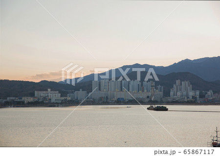 fishing village landscape. fresh fish market at the port in Korea 068 65867117