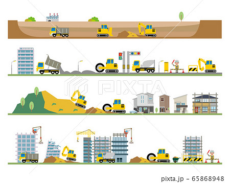 工事 建物 建築 道路のイラスト素材