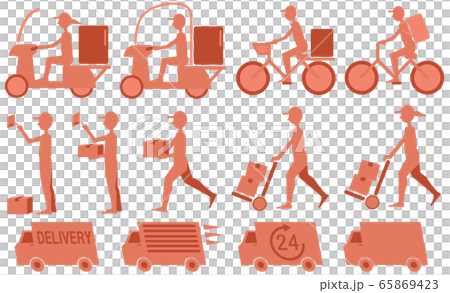 Silhouette illustration of deliveryman, bicycle and truck 65869423