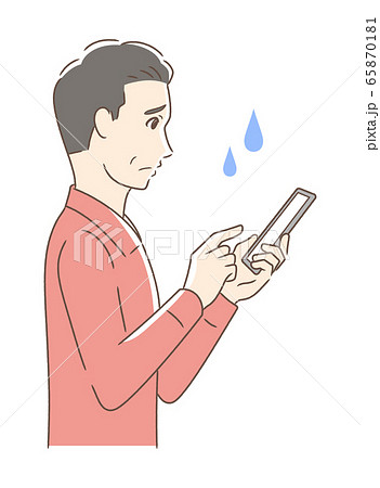 スマホを操作して不安な男性の横顔のイラスト素材