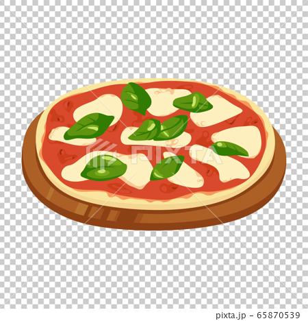 トマトソースとバジルの葉が美味しそうなピザのイラスト のイラスト素材