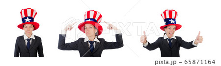 Young woman with american symbols on white Young woman with american symbols on white 65871164