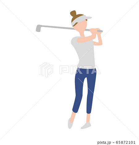 ゴルフクラブを持ってスイングしている女性のイラスト のイラスト素材