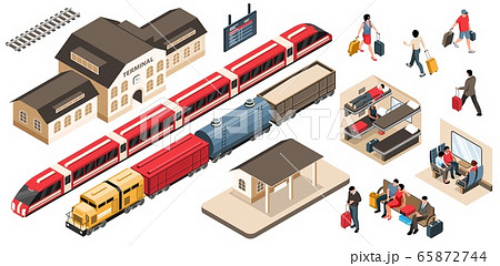 Isometric Railway Station Set 65872744