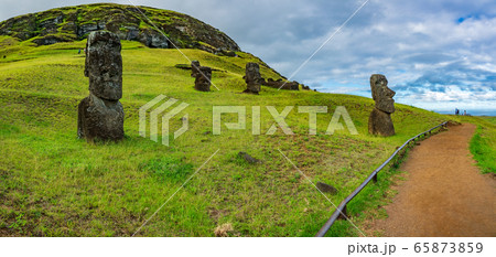 Track and moais in the Rano Raraku quarry Track and moais in the Rano Raraku quarry 65873859