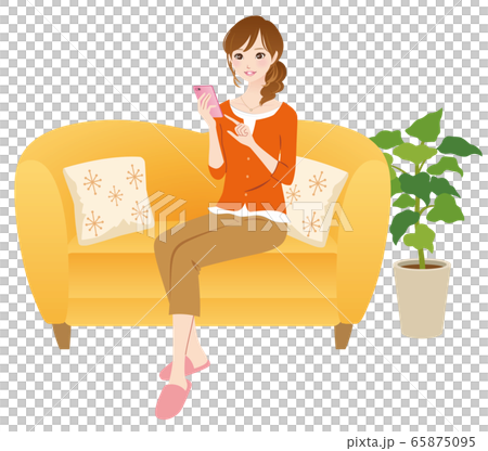 スマホを操作する女性 リラックス スマホを操作する女性 リラックス 65875095