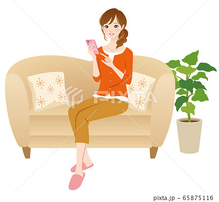 スマホを操作する女性 リラックスのイラスト素材