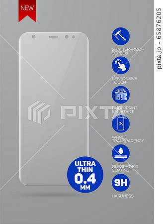 Screen protect Glass. Vector screen protector film or glass cover for new version smartphone isolated on grey background. Mobile accessory. Vector illustration 65876205