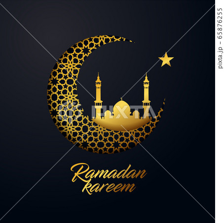 Ramadan Kareem vector background made from shiny gold ornament. Traditional Islamic holy holiday. Creative design greeting card, banner, poster. 65876255