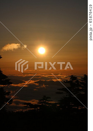 国道２９２号線渋峠の夜明けのサンライズと雲海の光景 65876419