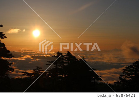 国道２９２号線渋峠の夜明けのサンライズと雲海の光景 65876421