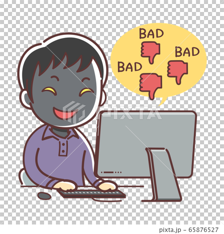 Illustration of a man reacting maliciously on the net (anti-hate) 65876527