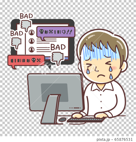 Illustration of a man crying and tearing on the net anti (Hito slander / hate) 65876531