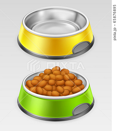 Yellow and green dog bowl for food 65876895