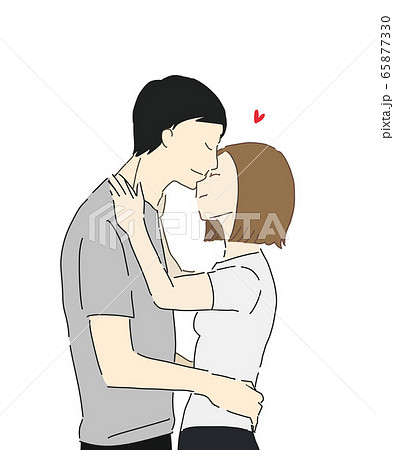 白背景におでこにキスをする男女 カップル カラーのイラスト素材