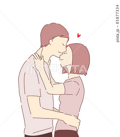 白背景におでこにキスをする男女 カップル ピンク単色のイラスト素材 65877334 Pixta