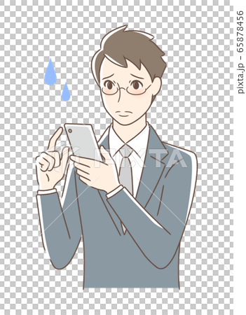 スマホを操作して不安な男性のイラスト素材