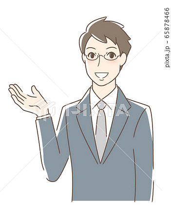 笑顔で手のひらを差し出す男性 65878466